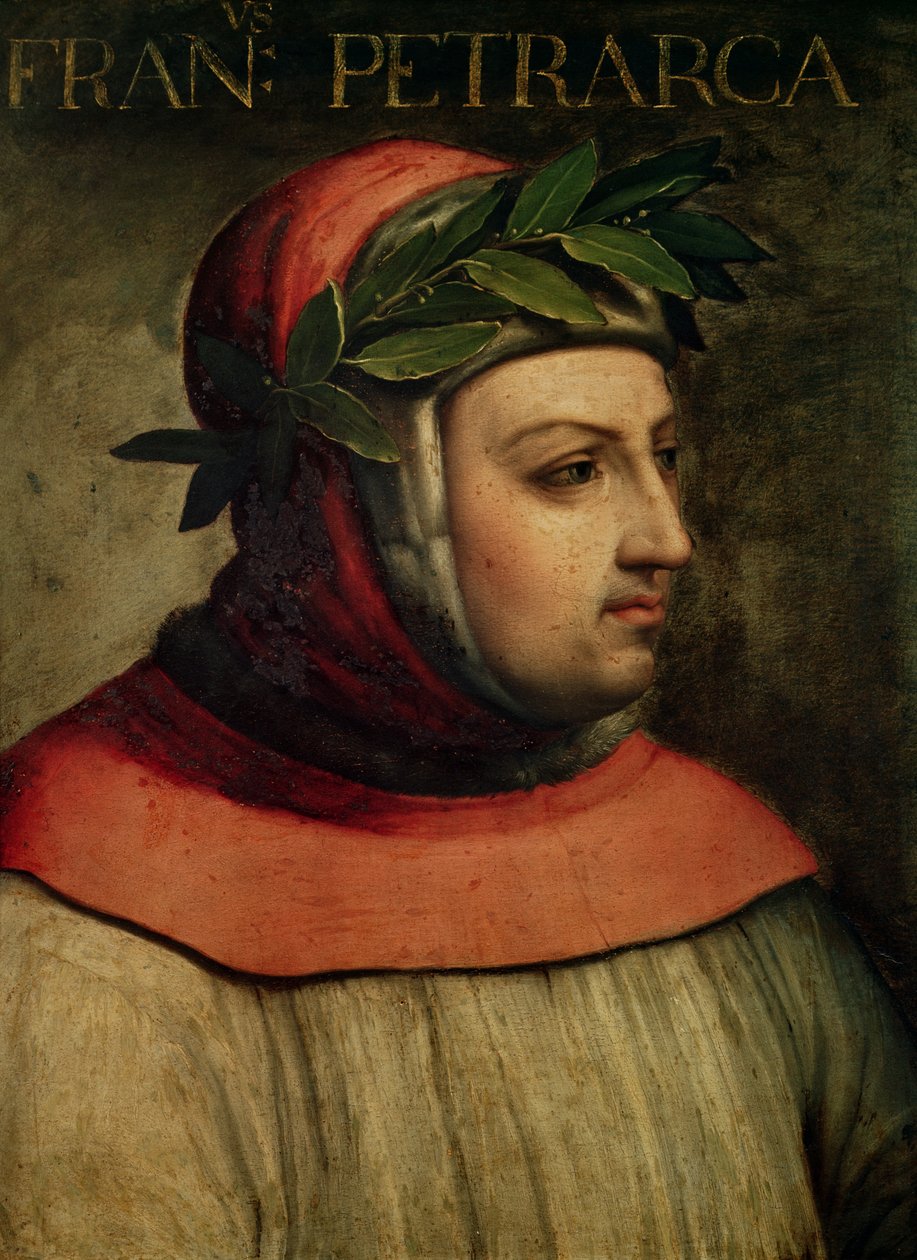 Porträtt av en Petrarka vid namn Francesco Petrarca (1304-74) av Italian School