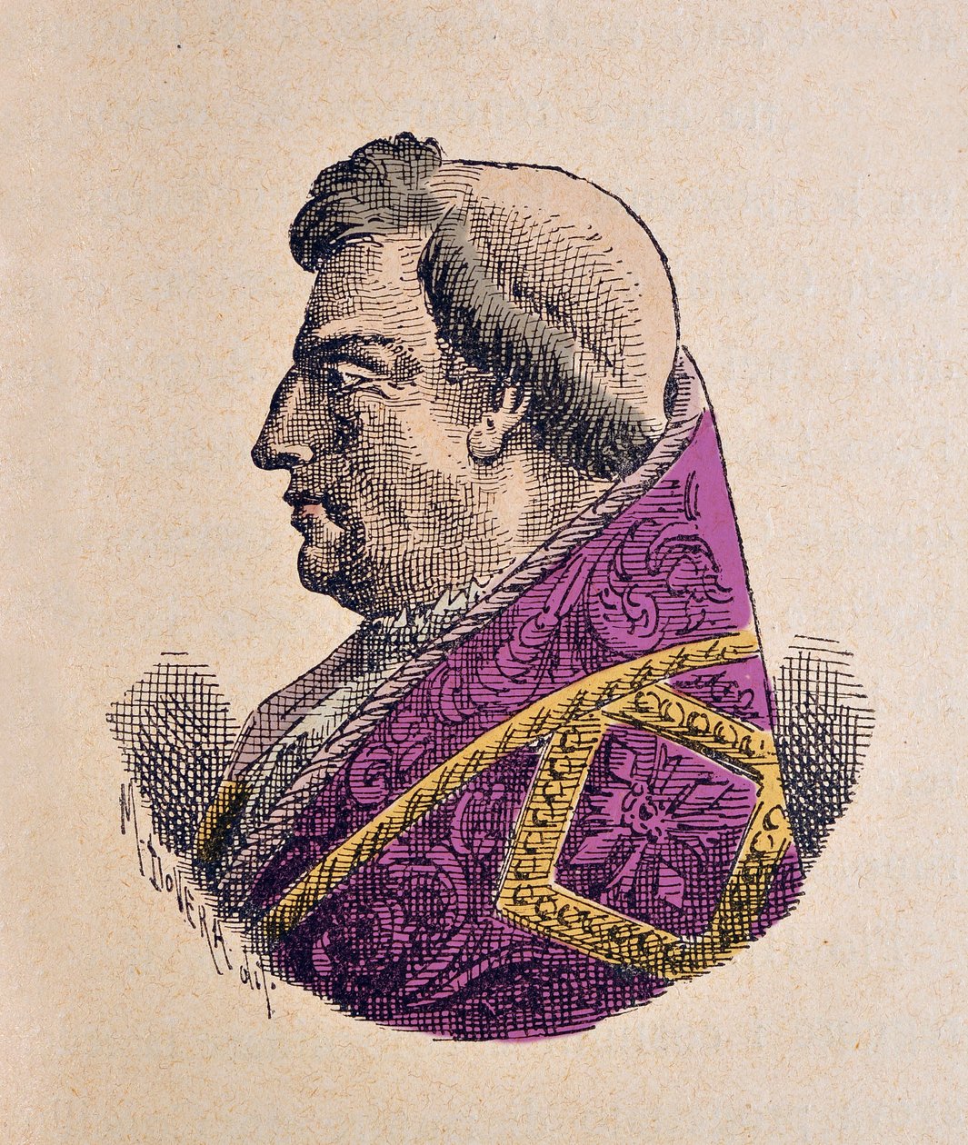 Porträtt av påven Alexandre VI (Alexander eller Alessandro) (Rodrigo Borgia) (1492-1503), 1898 (gravyr med senare färgsättning) av Italian School