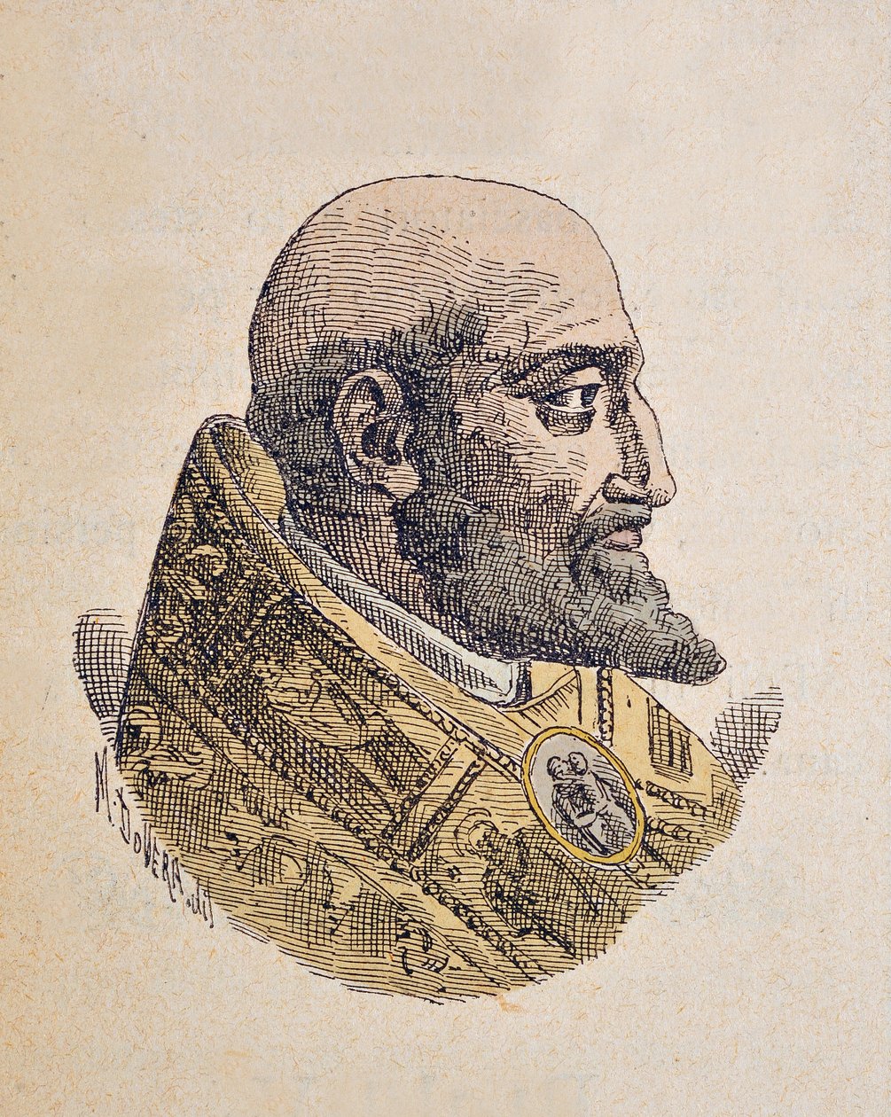 Porträtt av påven Clement VIII (Clemente eller Clemens) (1592-1605), 1898 (gravyr med senare färgsättning) av Italian School