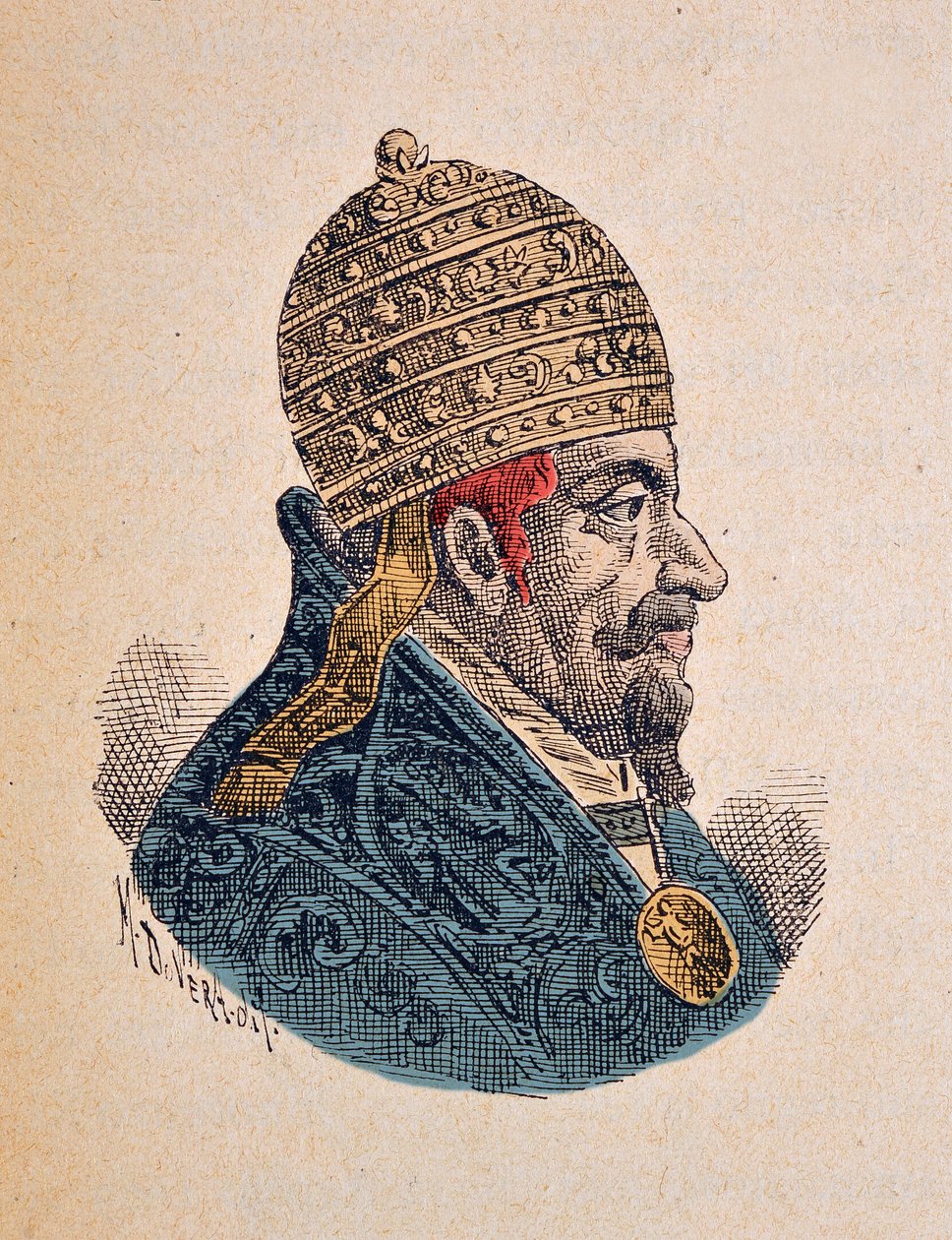 Porträtt av påven Clement X (Clemente eller Clemens) (1670-1676), 1898 (gravyr med senare färgsättning) av Italian School