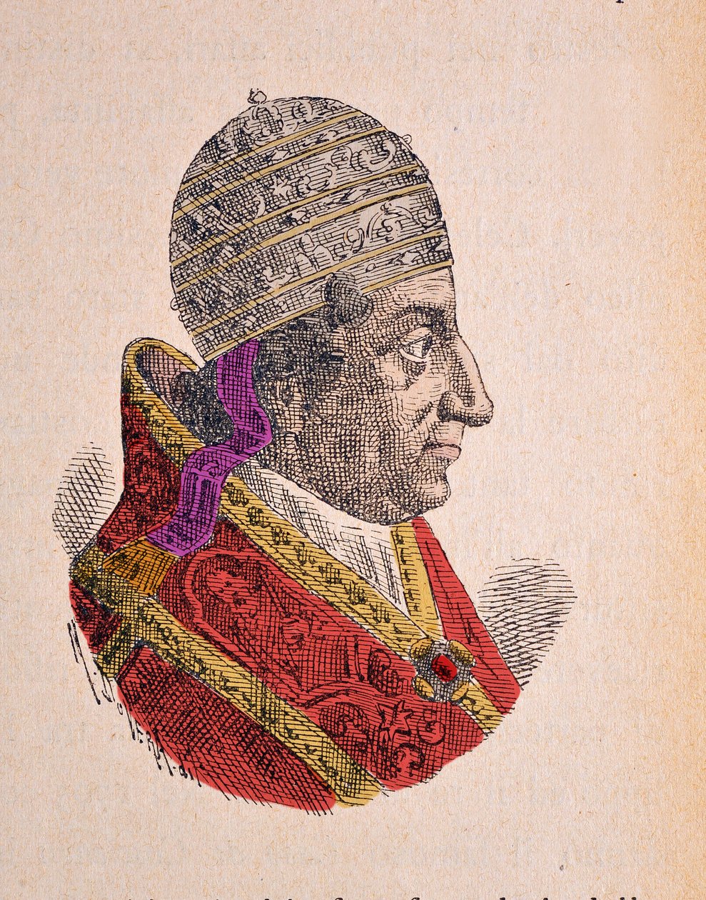 Porträtt av påven Clement XI (Clemente eller Clemens) (1700-1721), 1898 (gravyr med senare färgsättning) av Italian School