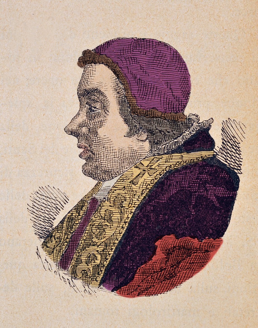 Porträtt av påven Clement XIII (Clemente eller Clemens) (1758-1769), 1898 (gravyr med senare färgsättning) av Italian School