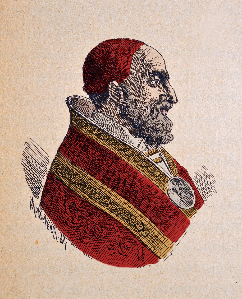 Porträtt av påven Gregoire XIII (Gregorio, Gregorius eller Gregorius) (1572-1585), 1898 (gravyr med senare färgsättning) av Italian School
