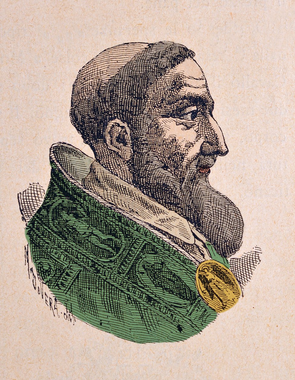Porträtt av påven Innocentius IX (Innocenzo, Innocentius) (1591), 1898 (gravyr med senare färgsättning) av Italian School