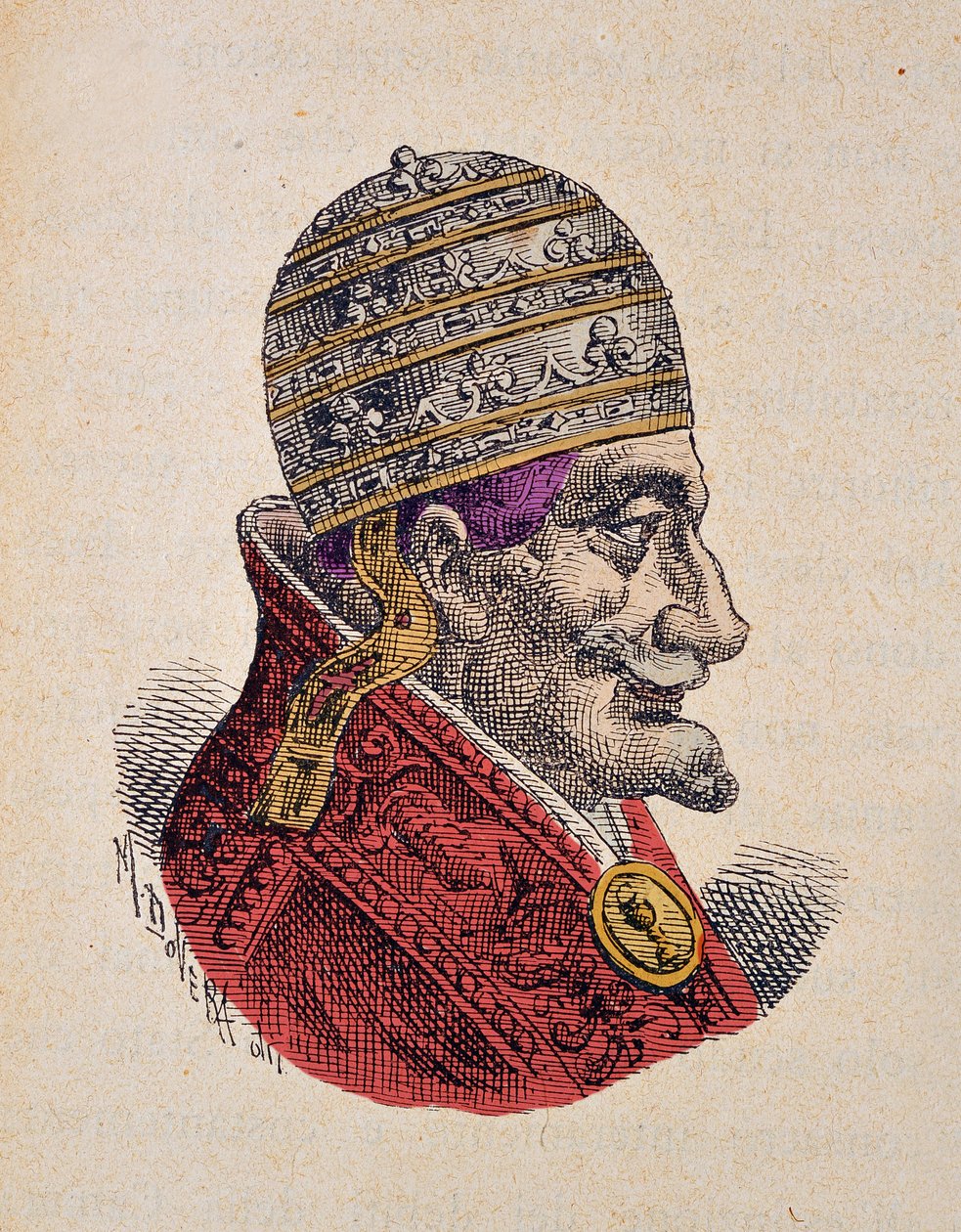 Porträtt av påven Innocentius XI (Innocenzo, Innocentius) (1676-1689), 1898 (gravyr med senare färgsättning) av Italian School