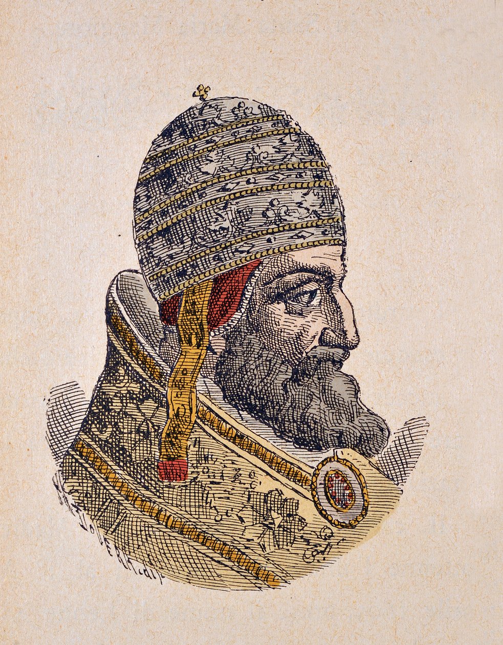 Porträtt av påven Leon XI (Leo, Leone) (1605), 1898 (gravyr med senare färgsättning) av Italian School