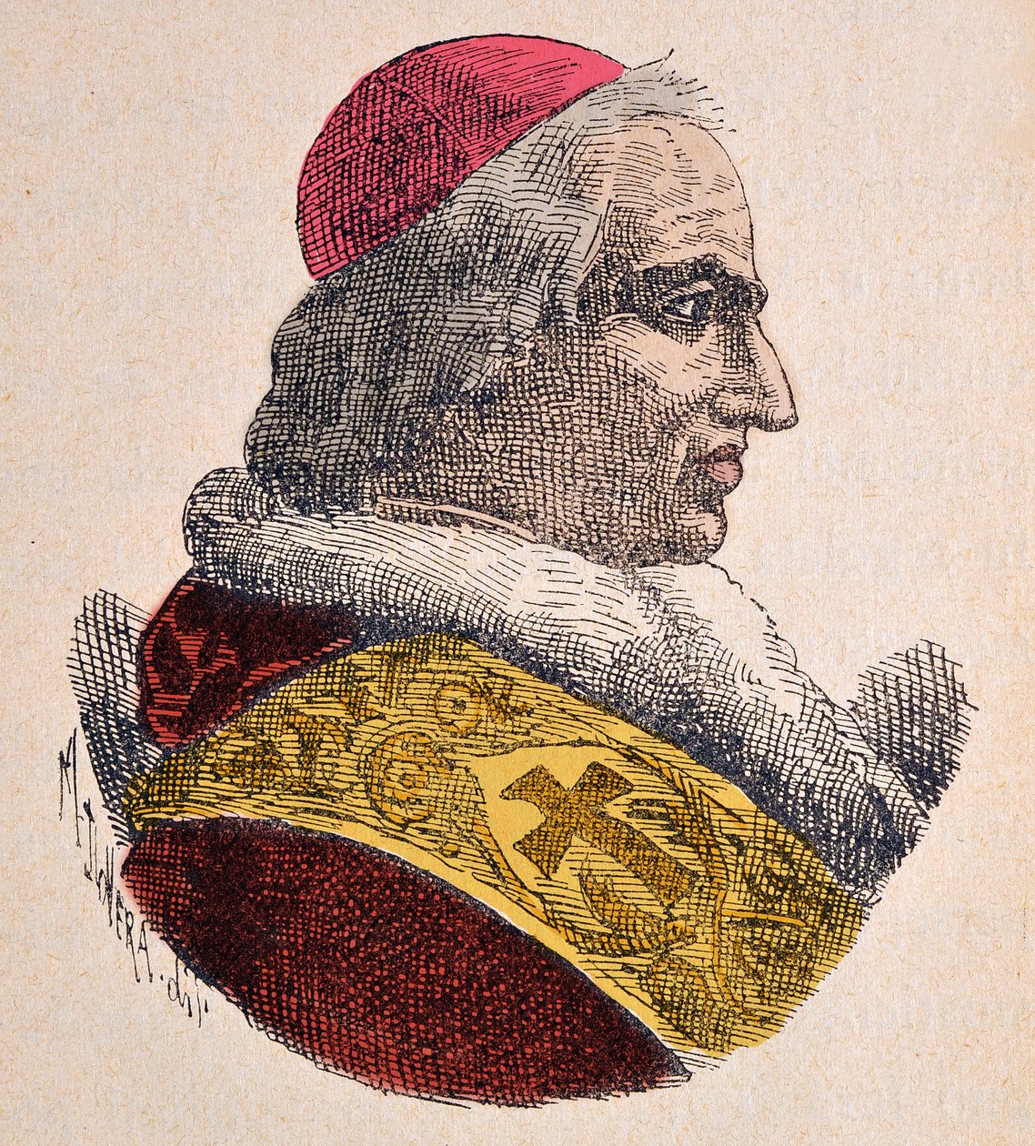 Porträtt av påven Pie (Pius eller Pio) VIII (1829-1830), 1898 (gravyr med senare färgsättning) av Italian School