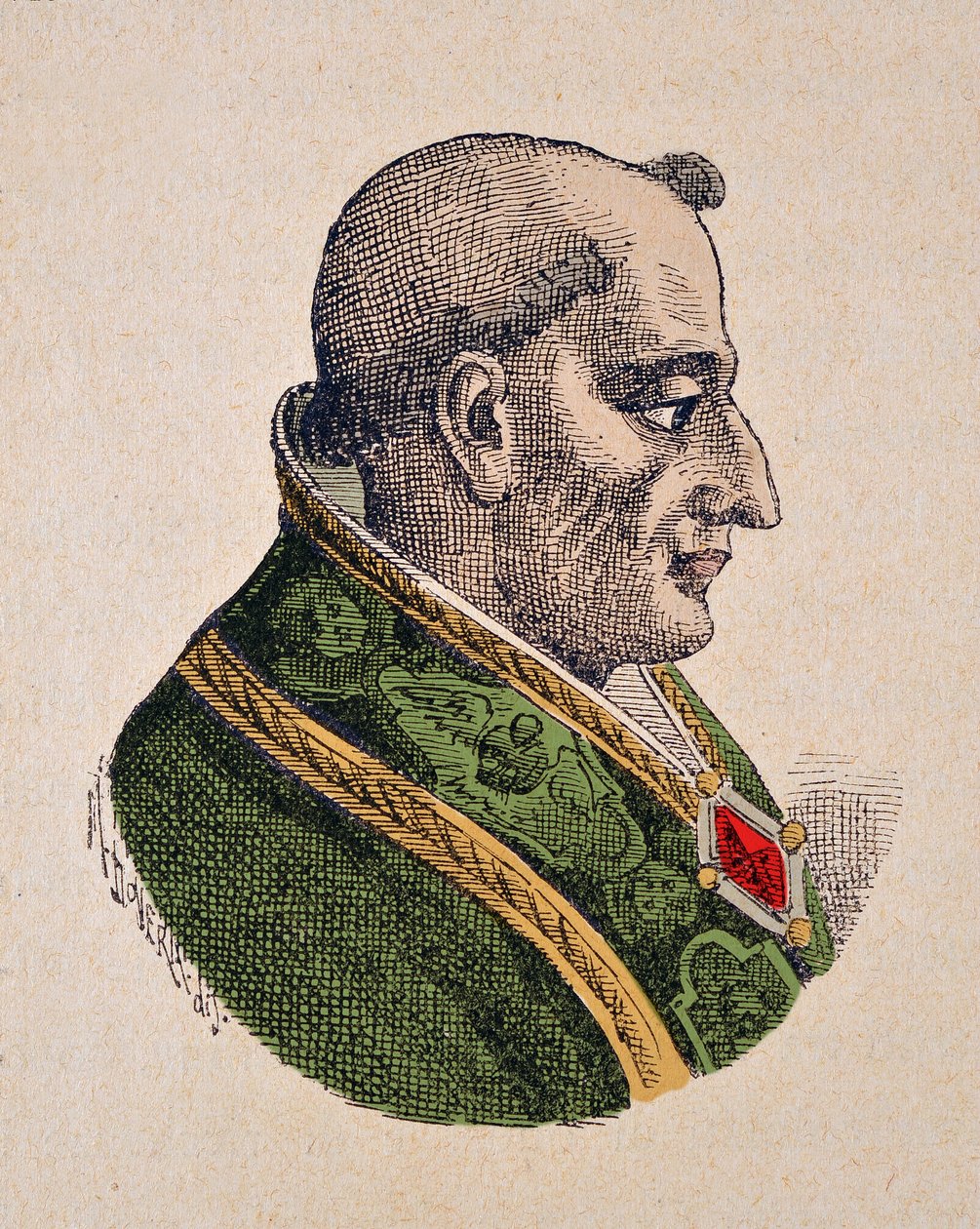 Porträtt av påven Pie III (Pius eller Pio) (1503), 1898 (gravyr med senare färgsättning) av Italian School