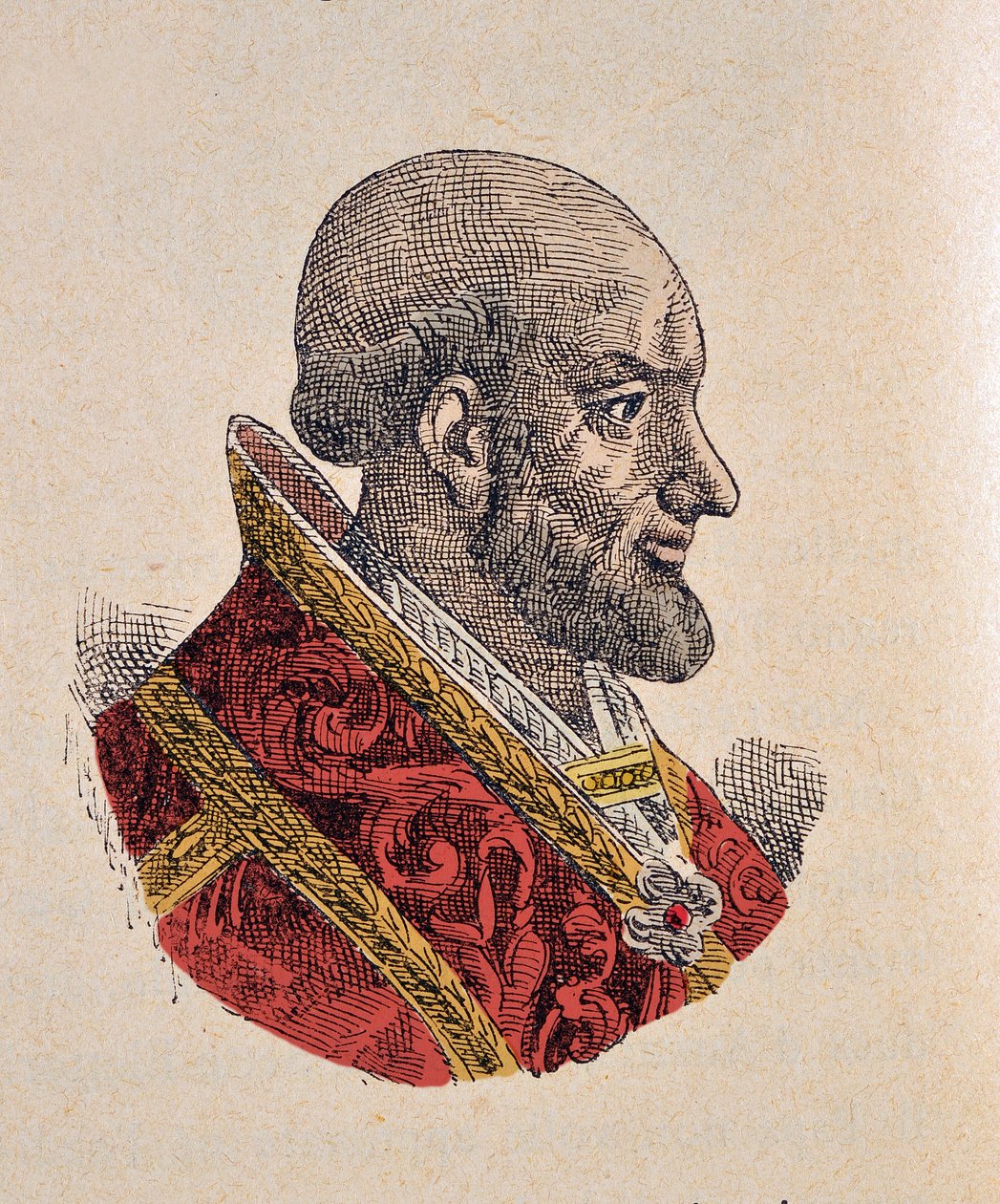 Porträtt av påven Pie IV (Pius eller Pio) (1559-1565), 1898 (gravyr med senare färgsättning) av Italian School