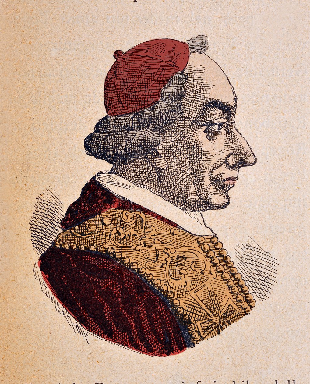 Porträtt av påven Pie VI (Pius eller Pio eller Giovanni angelo Braschi) (1775-1799), 1898 (gravyr med senare färgsättning) av Italian School