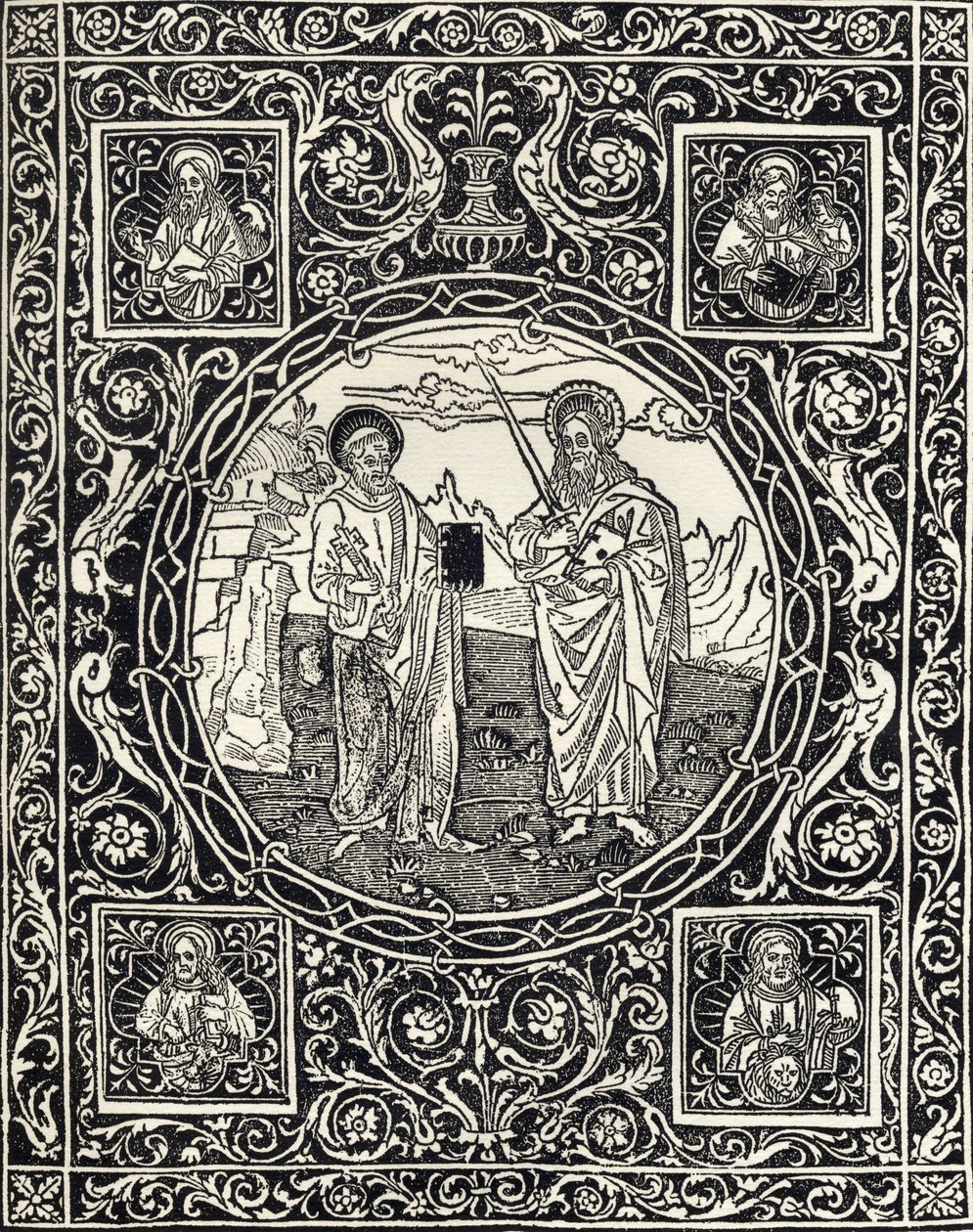 SS. Peter och Paulus och de fyra evangelisterna, från "A Catalog of a Collection of Engravings, Etchings and Woodcuts", av Richard Fisher, publicerad 1879 av Italian School