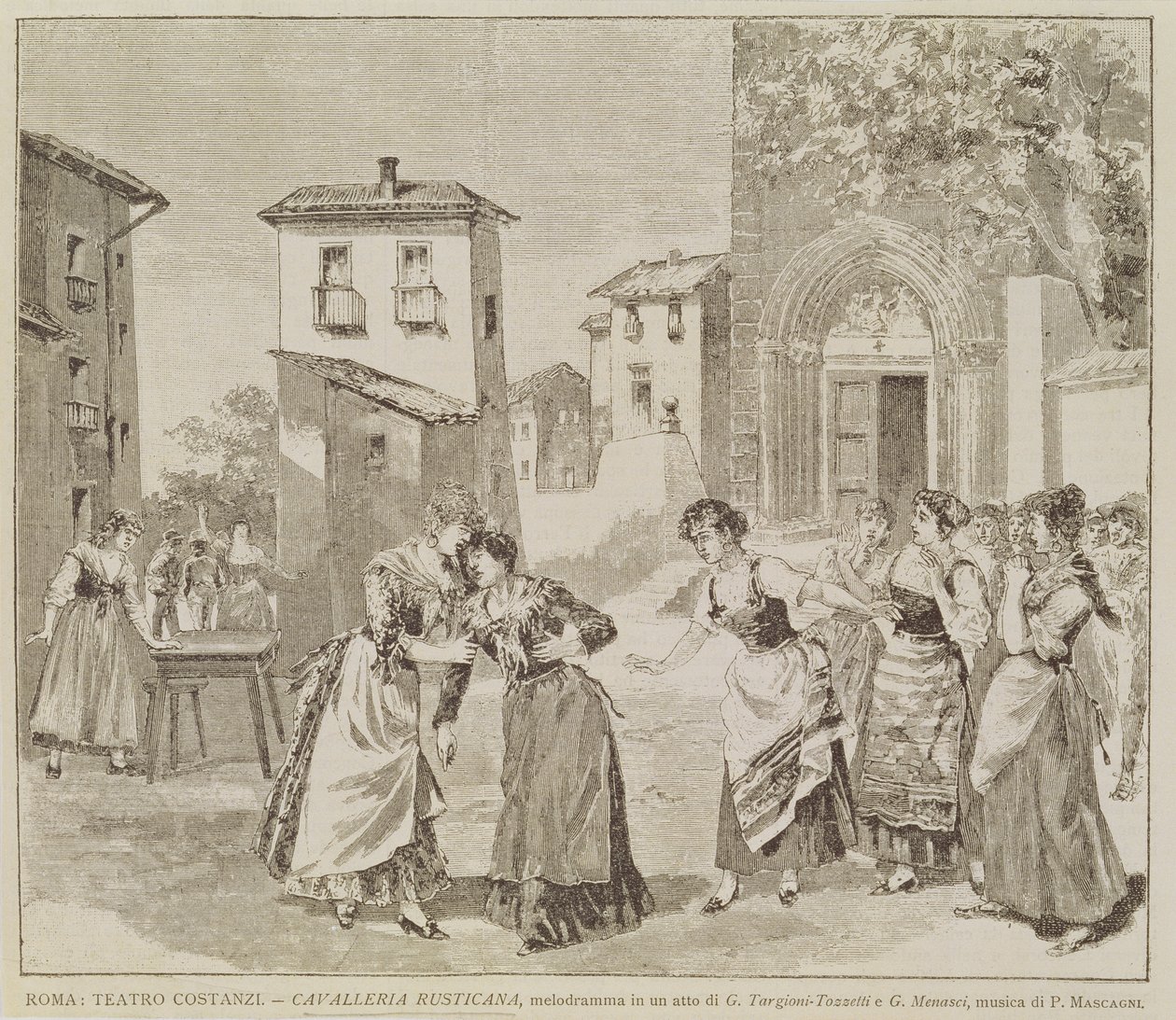 Scen ur operan "Cavalleria rusticana" av Pietro Mascagni (1863-1945) av Italian School