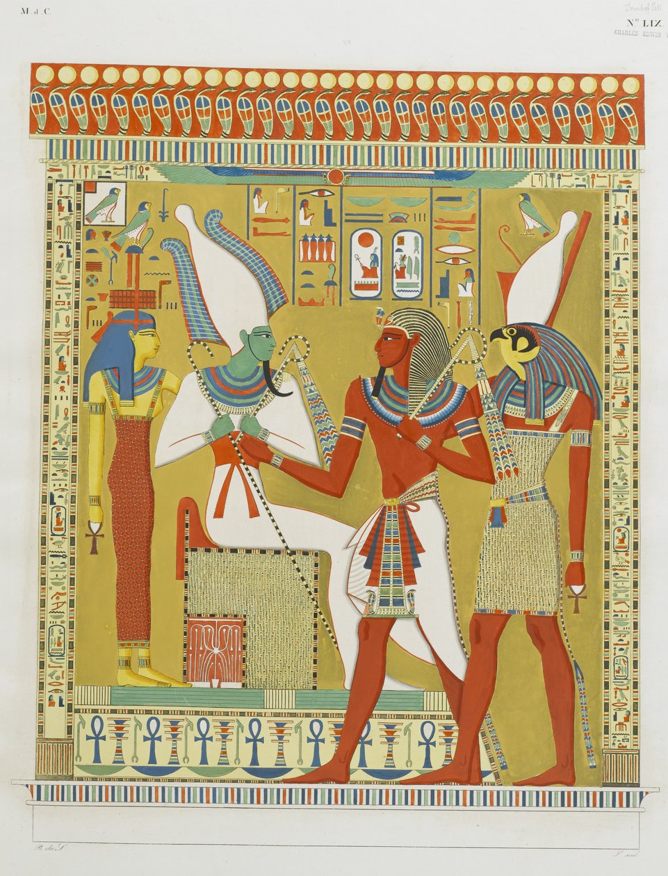 Seti I ledd av Horus före Osiris och Hathor av Italian School