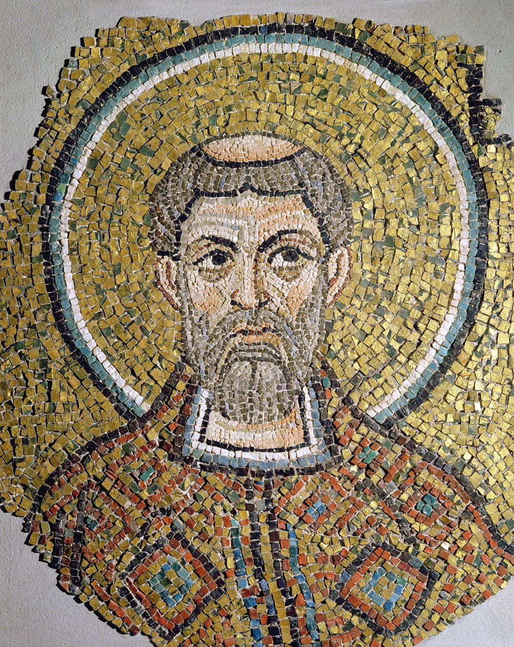 St Ursicinus: Fragment av en mosaik från basilikan Ursiana, den tidigare katedralen i Ravenna (mosiac) av Italian School