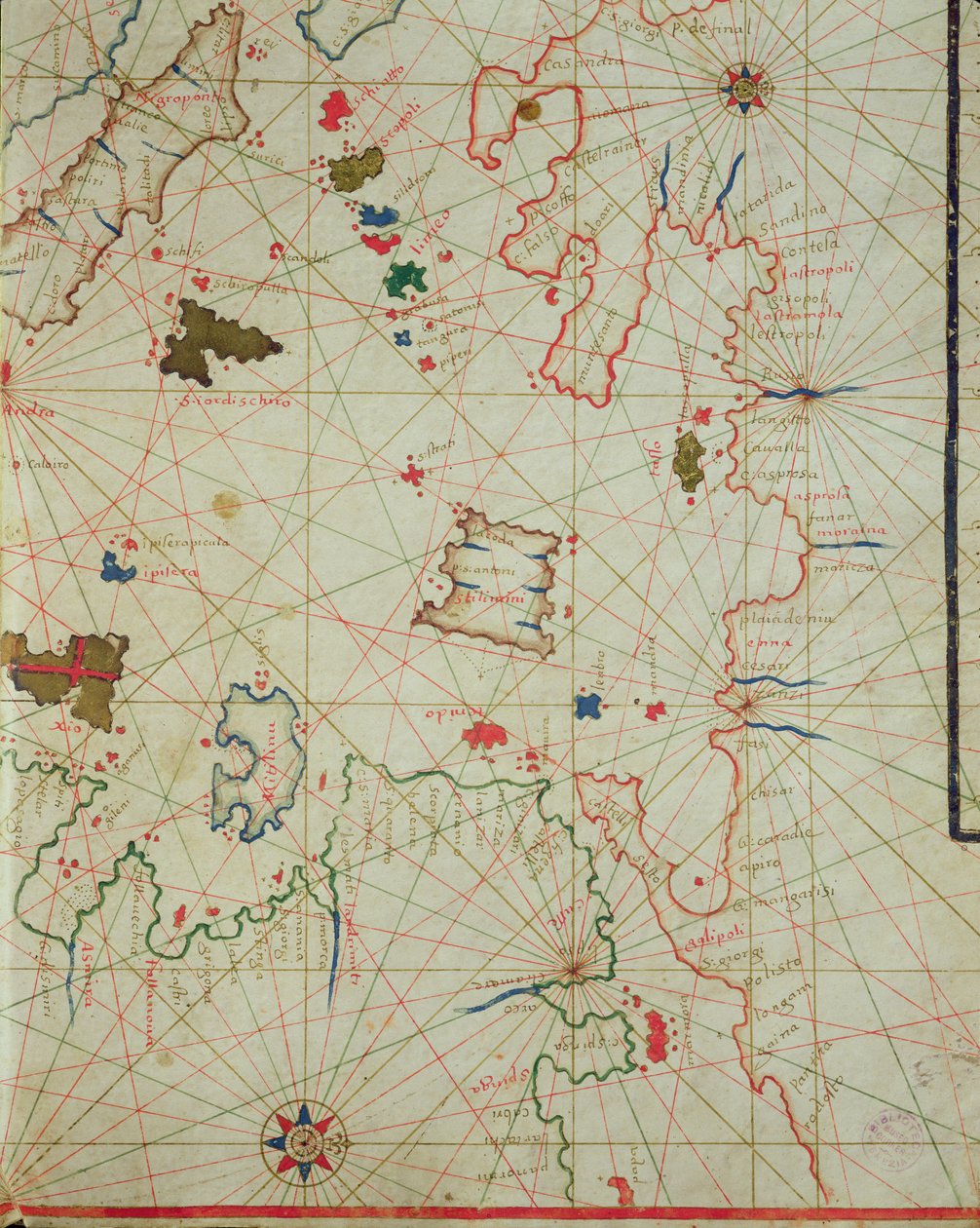Peloponnesos med ön Limnos, från en nautisk atlas, 1646 (bläck på veläng) (detalj från 330939) av Italian School