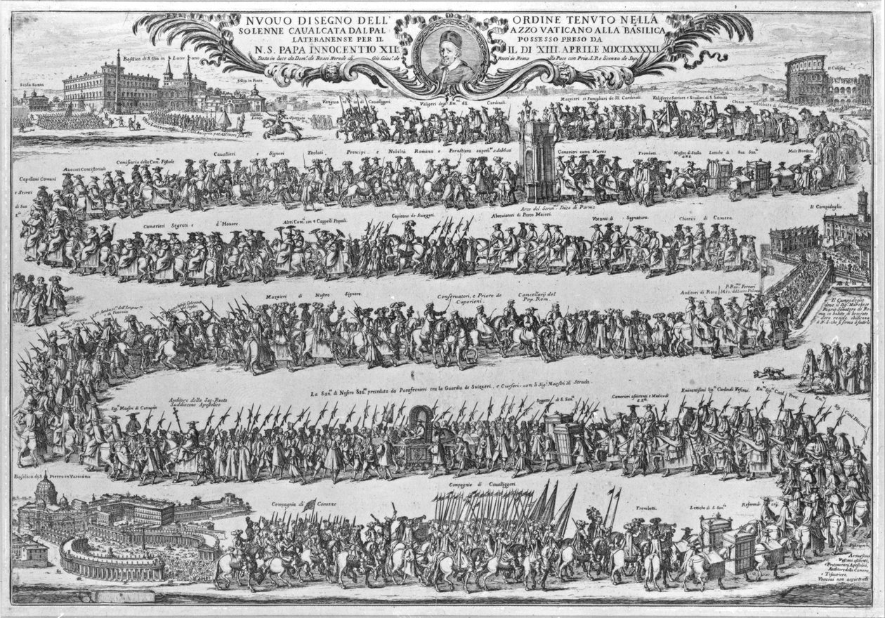 Påven Innocentius XII:s procession från Vatikanen när han formellt tog St John i besittning, 1692 av Italian School