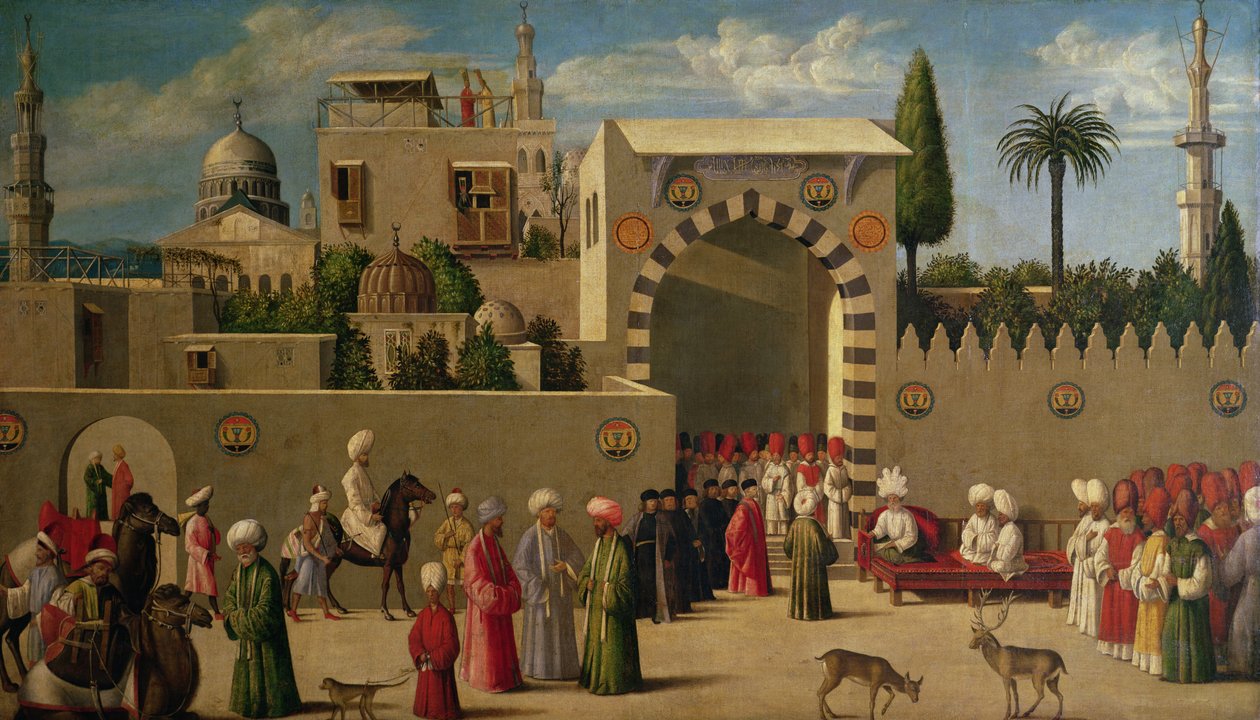 Den venetianska ambassadörens intervju i en orientalisk stad eller, mottagandet av Domenico Trevisani i Kairo 1512 av Italian School