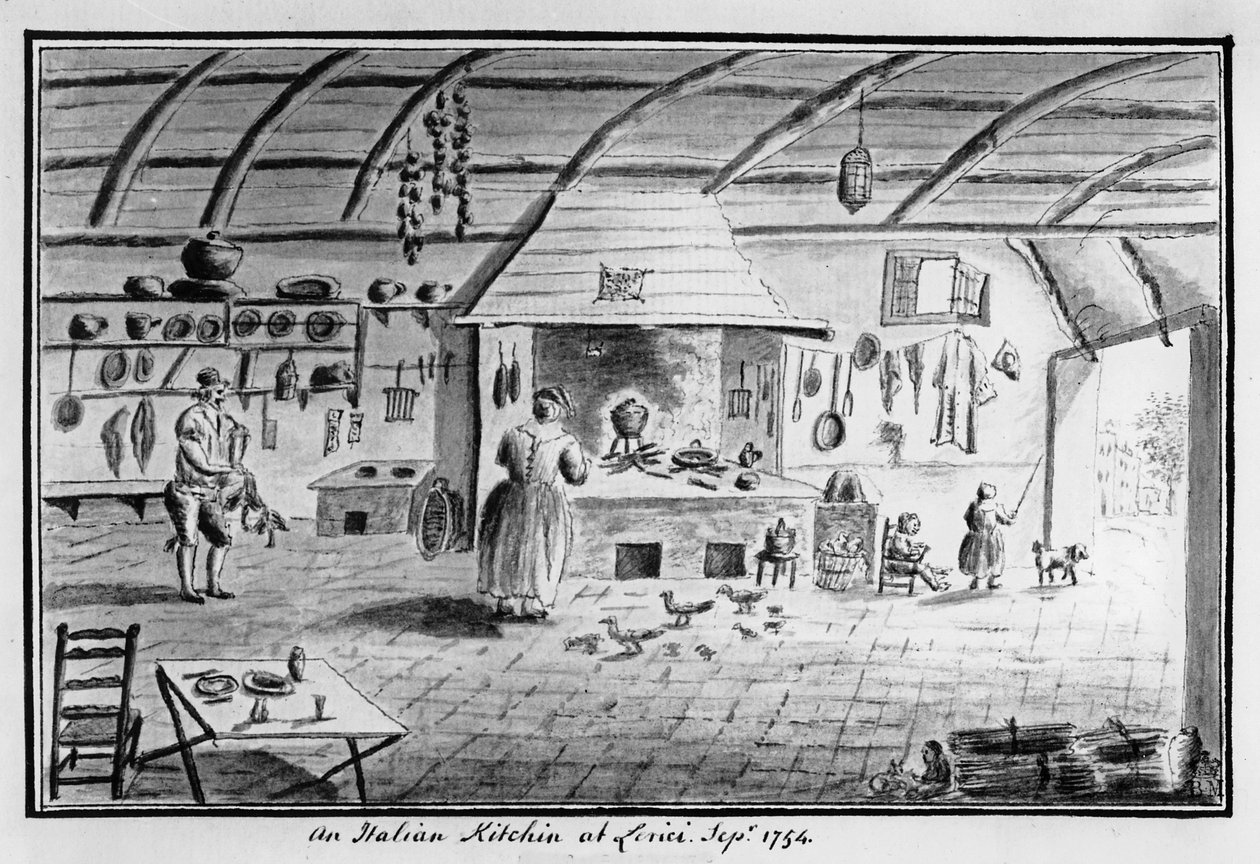 Utsikt över ett italienskt kök i Lerici, september 1754 (penna och bläck) av Italian School