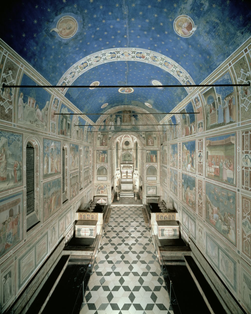 Vy över kapellet mot Högaltaret, c.1303-5 av Italian School