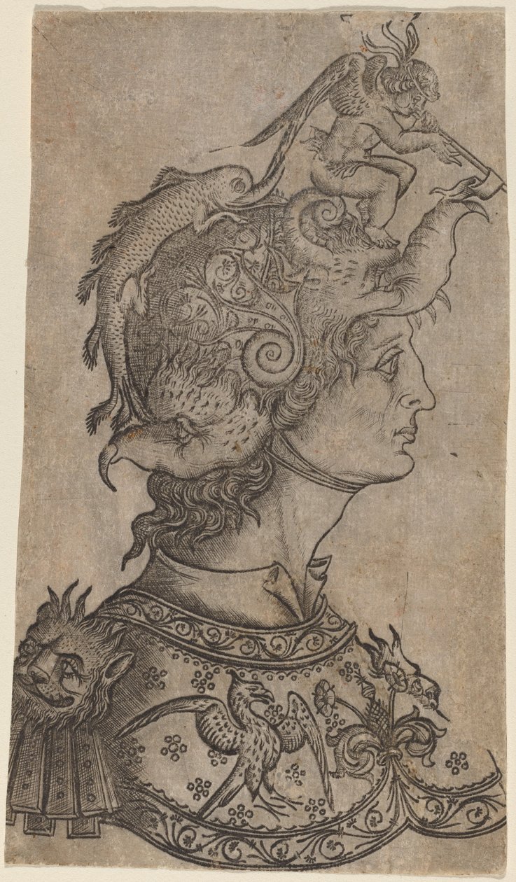 Man i en fantastisk hjälm av Italian 15th Century