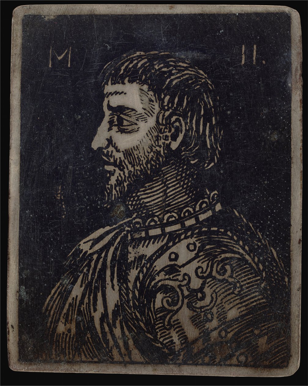 Byst av en skäggig man med utsmyckad bröstskylt vänd åt vänster av Italian 16th Century