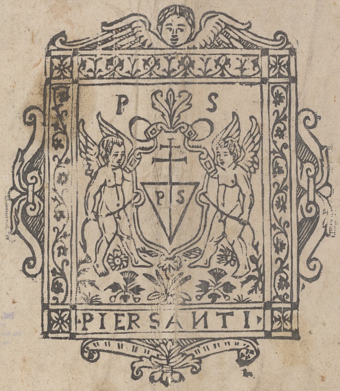 Två Putti med sköld inskriven Pier Santi av Italian 16th Century