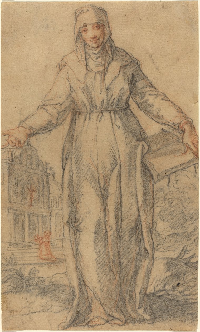 Kvinnlig helgon (Saint Clare of Assisi eller Saint Catherine of Siena?) av Italian 17th Century