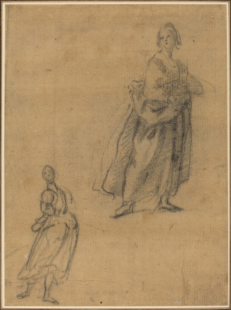 Två studier av en stående kvinna av Italian 17th Century