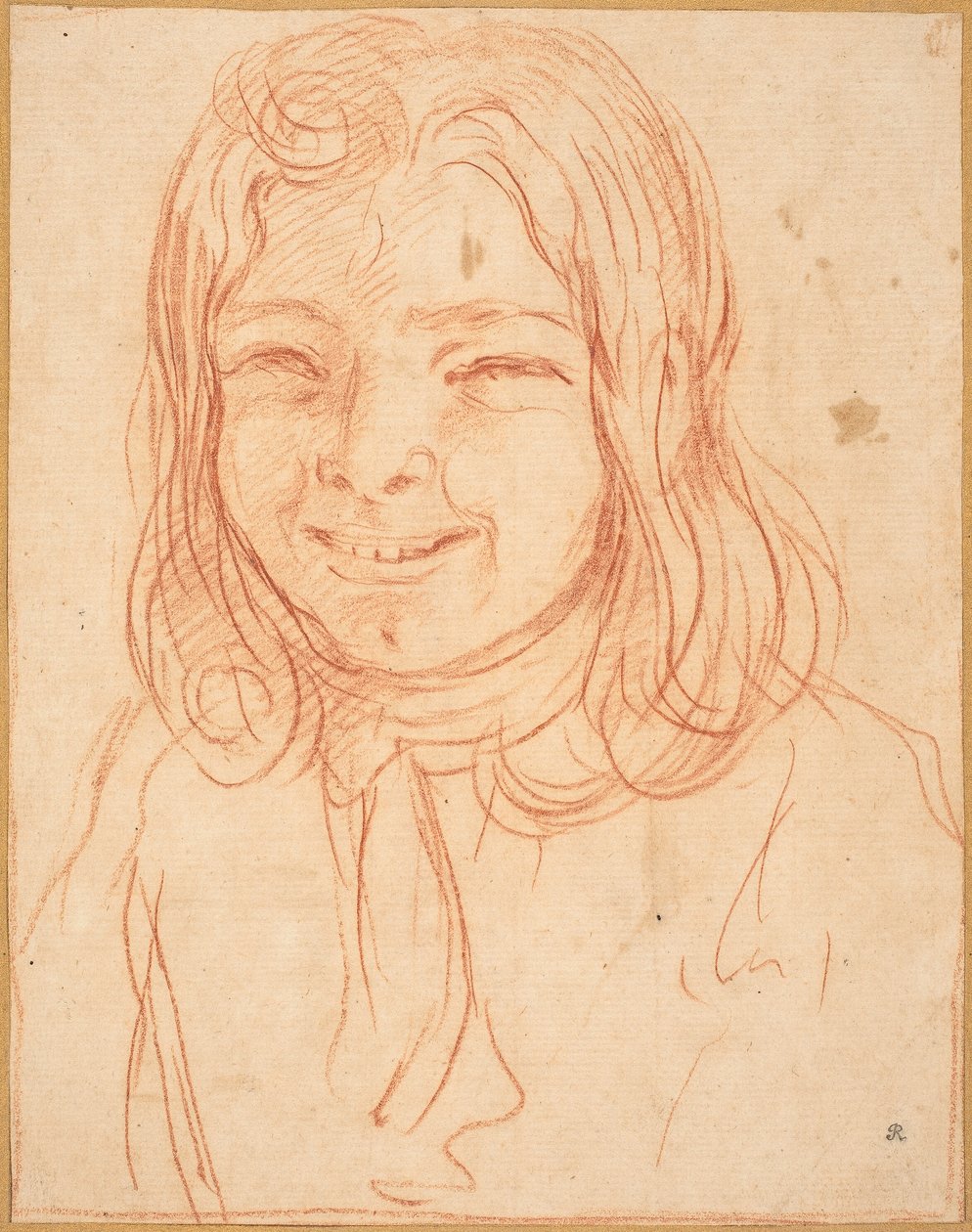 En leende pojke med flödande hår av Italian 17th or 18th Century