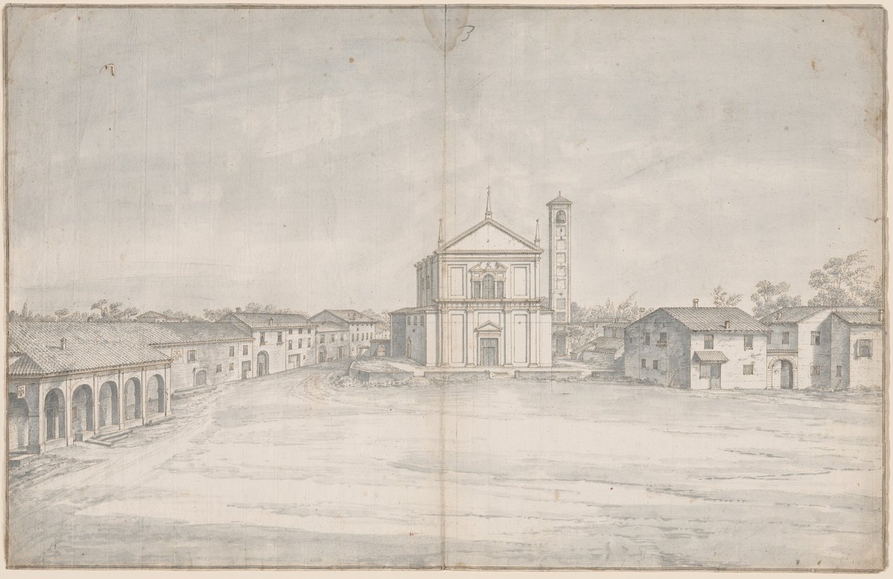 En stadskärna med en kyrka av Italian 18th Century