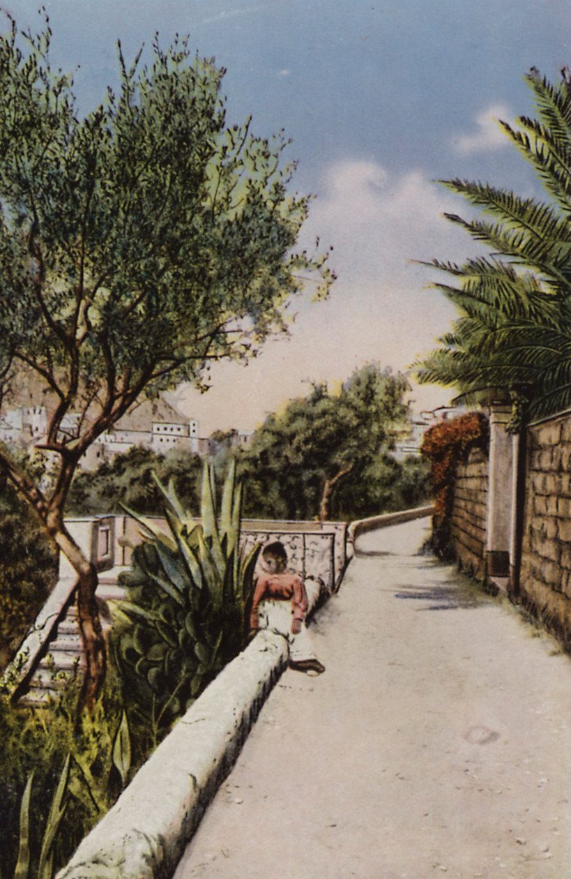 Capri: Via Tragara (färglitografi) av Italian Photographer