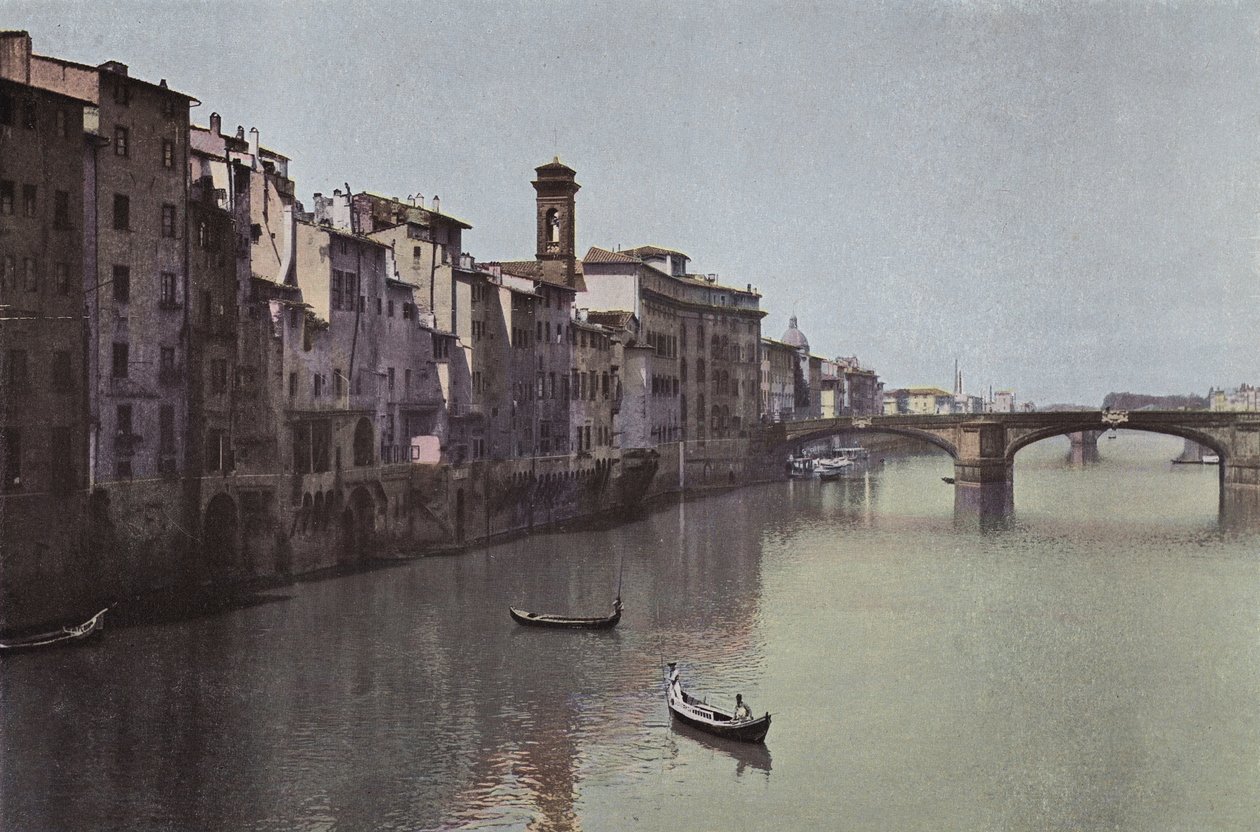 Florens: Florens, utsikt över floden Arno med bron S. Trinita (färgfoto) av Italian Photographer