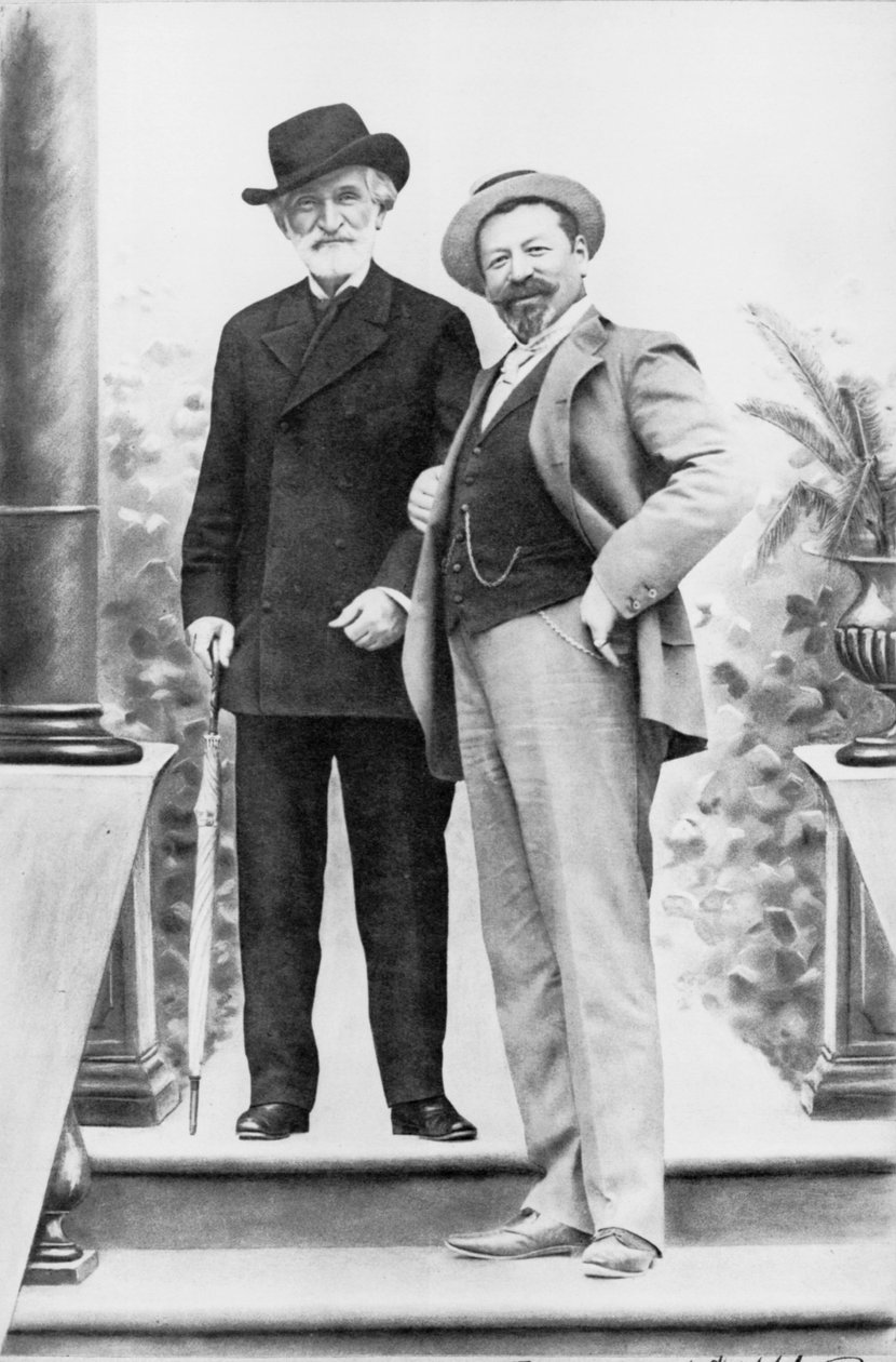 Giuseppe Verdi, italiensk kompositör (1813-1901), och tenoren Francesco Tamagno (1850-1905) i Montecatini i slutet av 1800-talet. av Italian Photographer
