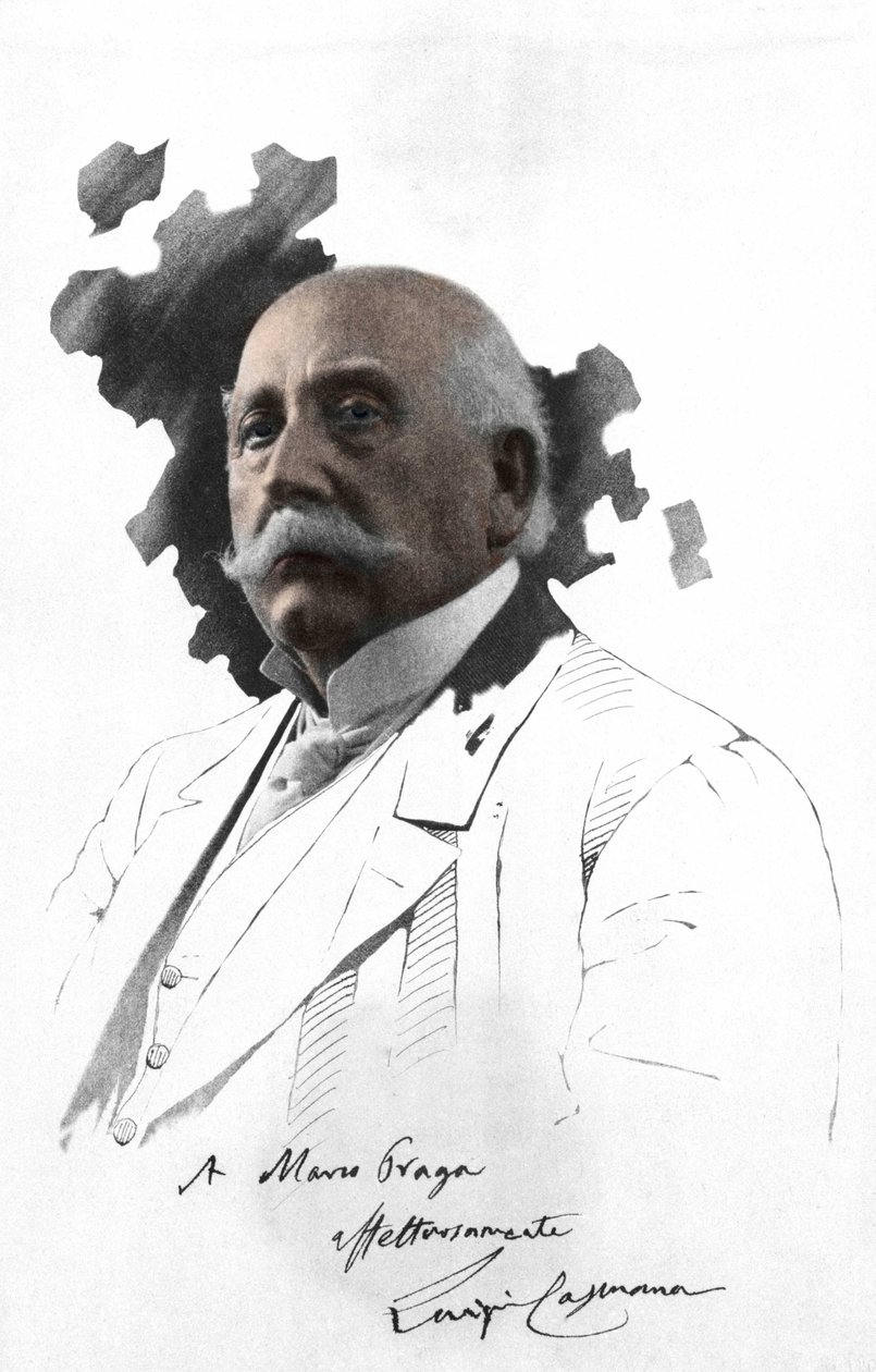Porträtt av Luigi CAPUANA (1839-1915), italiensk författare. Fotografilim på teckning med dedikation av Marco Praga. Milanese . av Italian Photographer