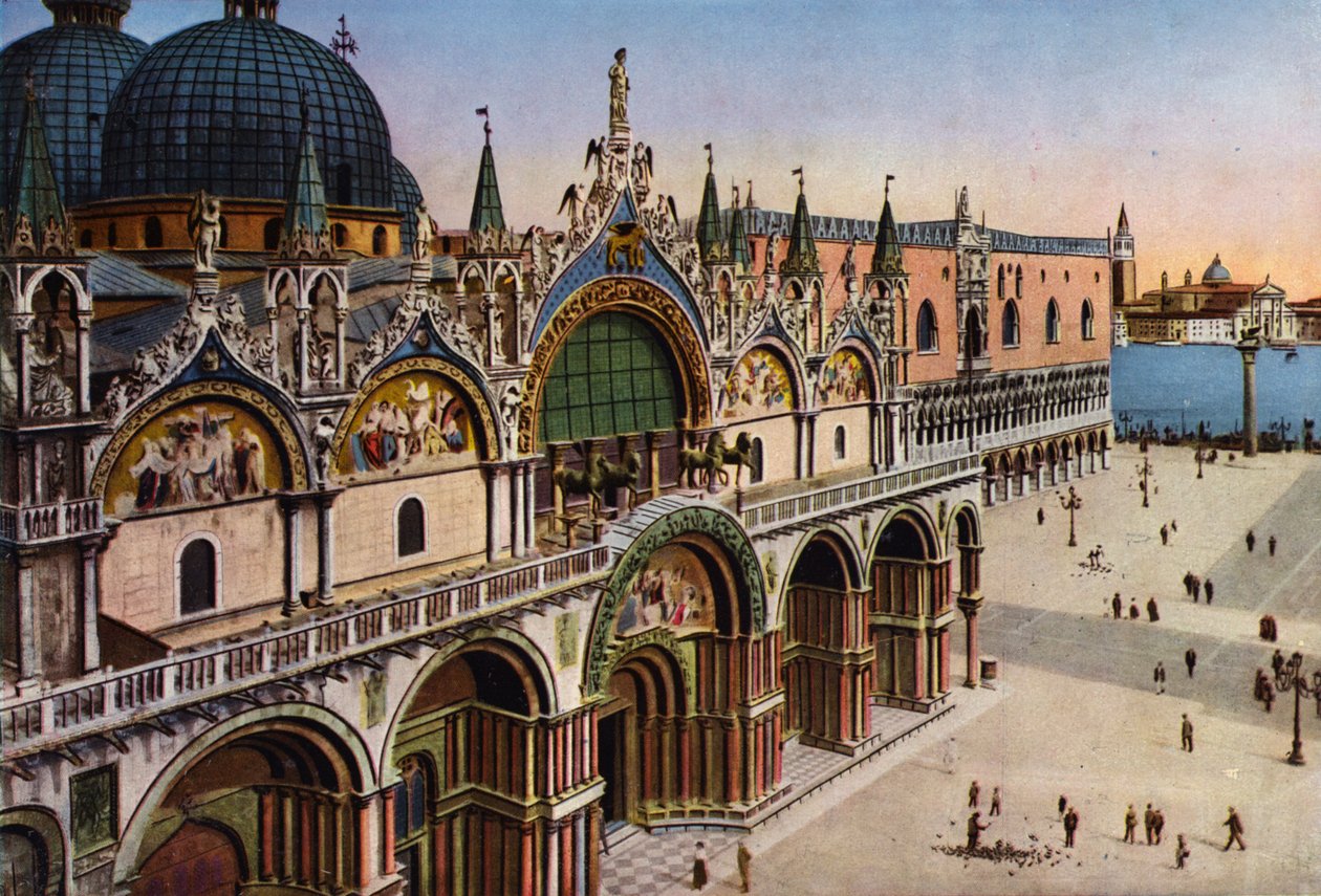 Venezia / Venedig: Basilikans fasad sedd från Torre dell