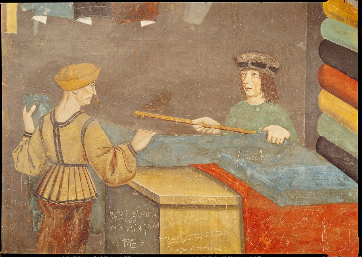 En tyghandlare Mätduk (fresk) av Italian School