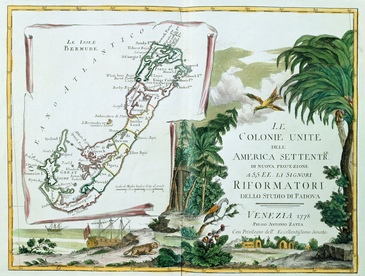 En karta över Bermuda, 1775-85 av Italian School