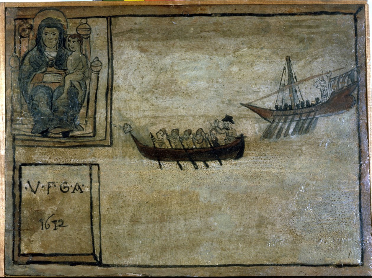 En napolitansk båt jagas av en barbarisk byss. Ex voto de 1612 av kyrkan Madonna dell