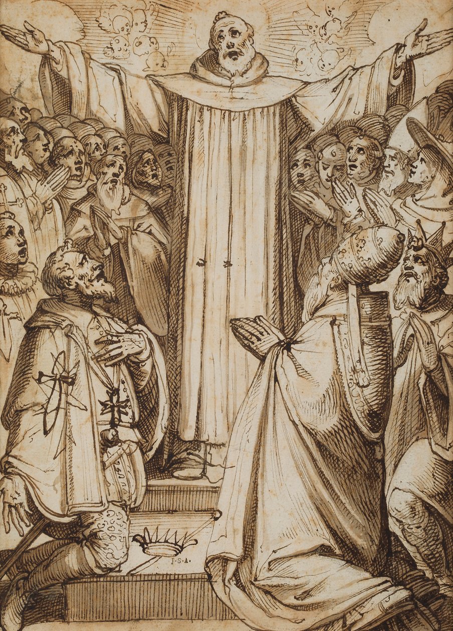 Ett par religiösa scener (penna och bläck på papper) av Italian School