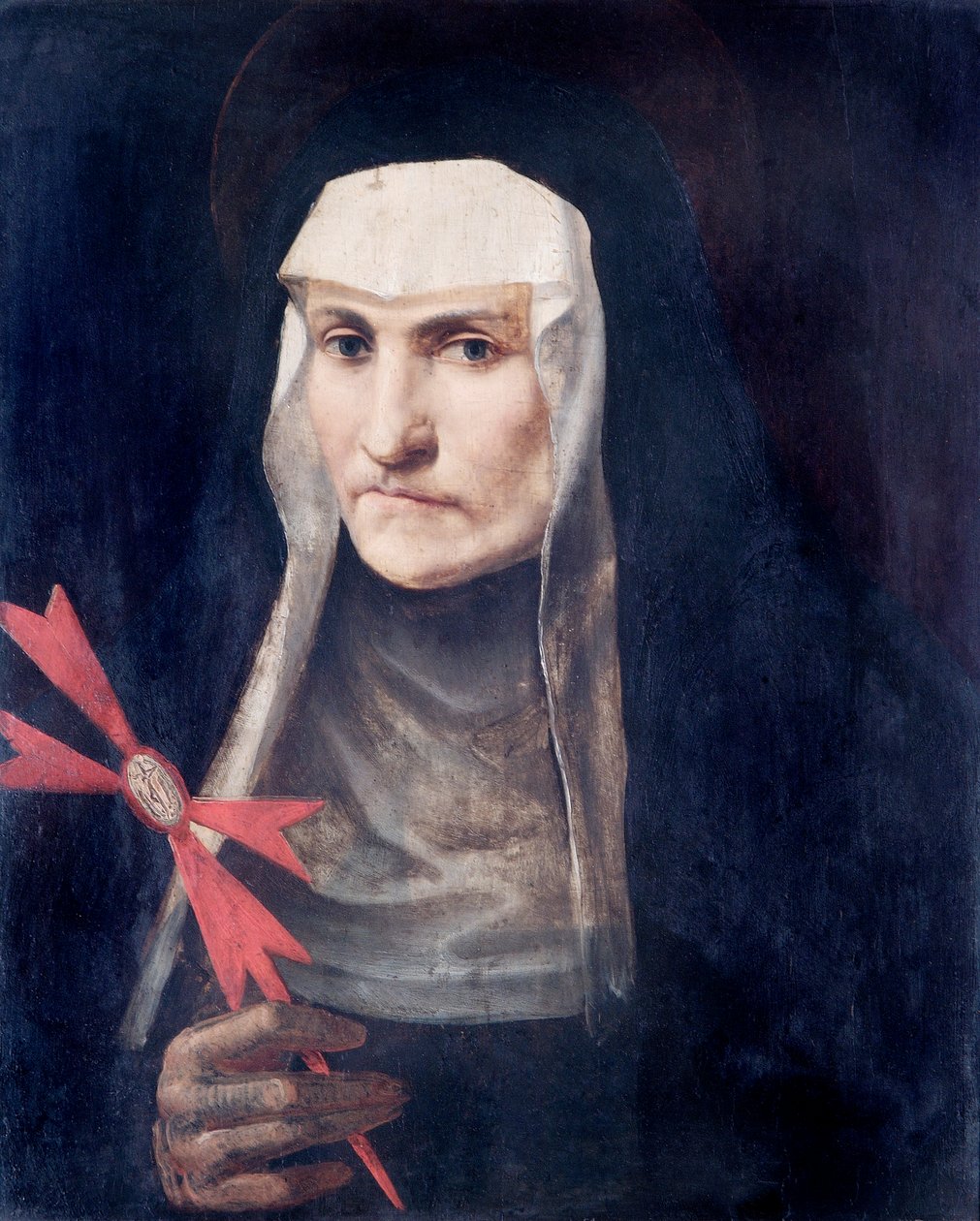A Sainted Nun, ca 1600 (olja på poppelpanel) av Italian School