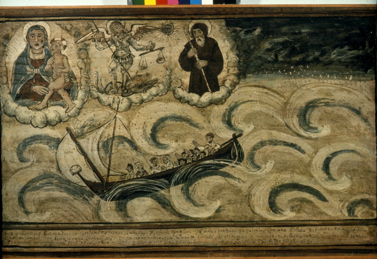 En fiskebåt som flyr från stormen. Ex voto från 1600-talet från kyrkan Madonna dell