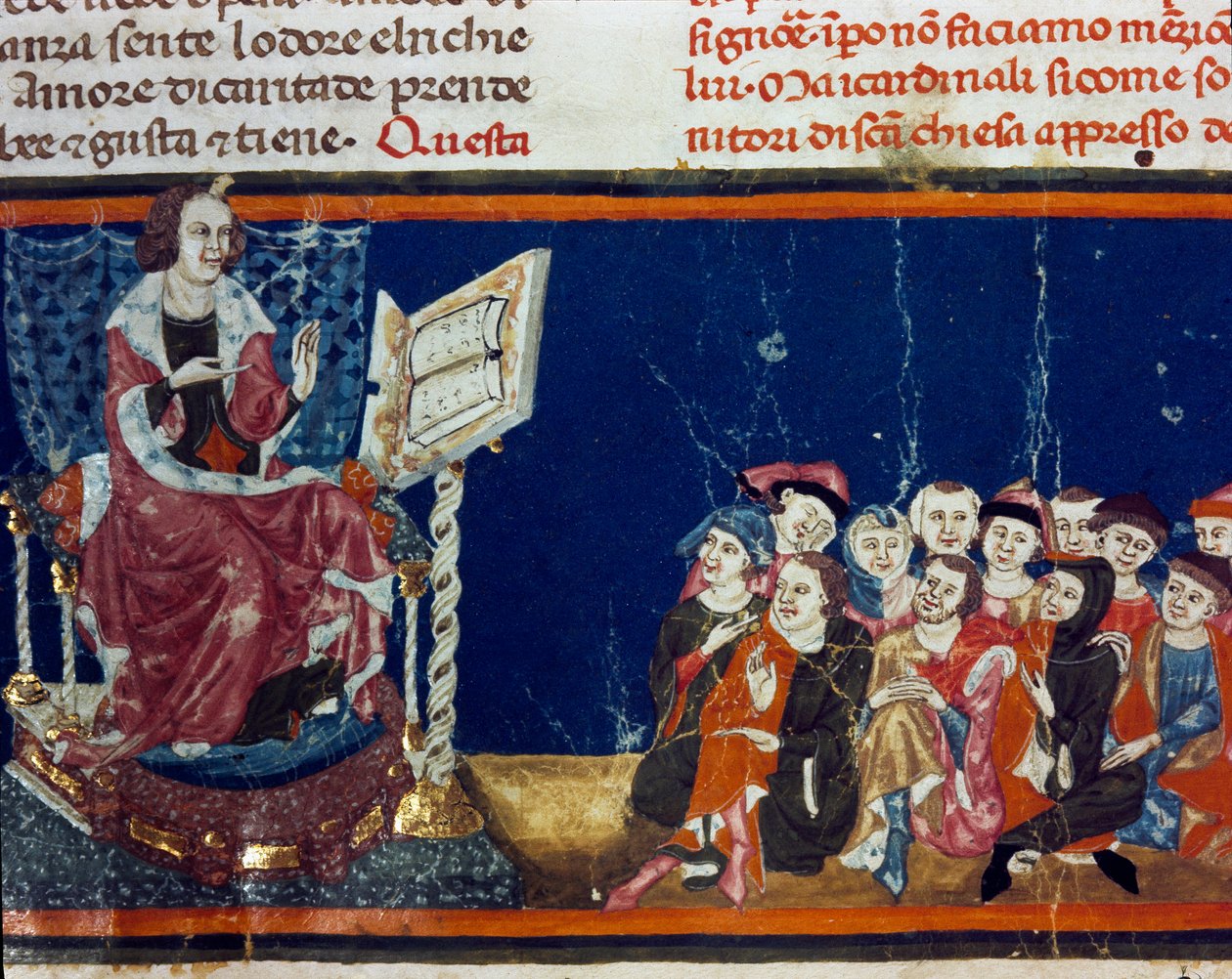 En mästare och hans elever Miniatyr av den florentinska skolan från en upplaga av "Pater noster" av Ser Zucchero Bencivenni (MS.II.VI 16) början av 1300-talet Florens, nationalbibliotek av Italian School
