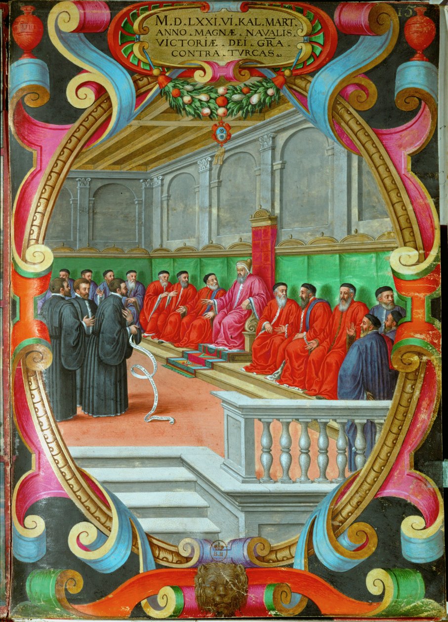 Ett möte i Venedigs stora råd under ledning av doge Sebastiano Venier av Italian School