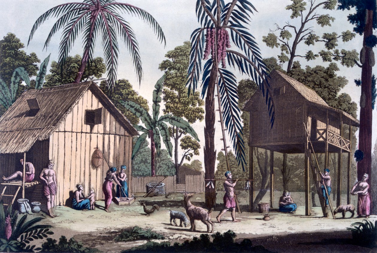 En inhemsk bosättning på Sumatra, ca 1820-30-talet av Italian School