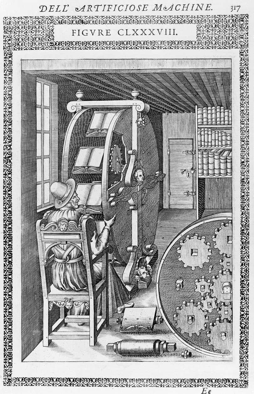 En sida ur boken "Le diverse et artificiose machine" av Italian School