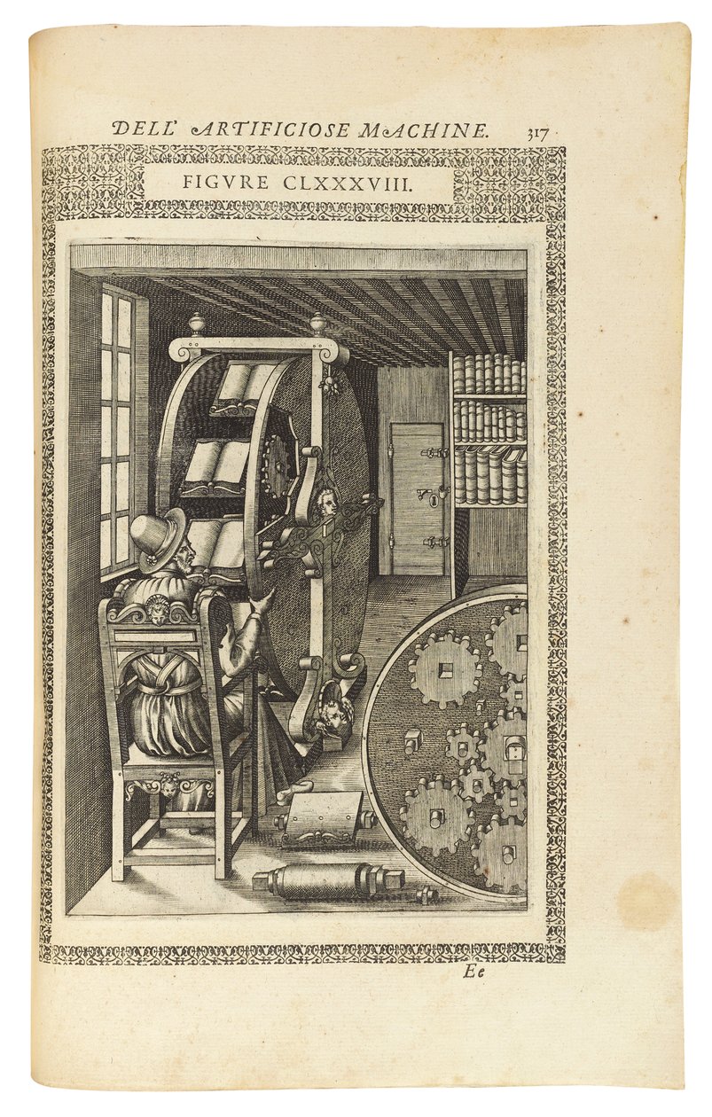 En sida ur boken "Le diverse et artificiose machine", 1588 av Italian School
