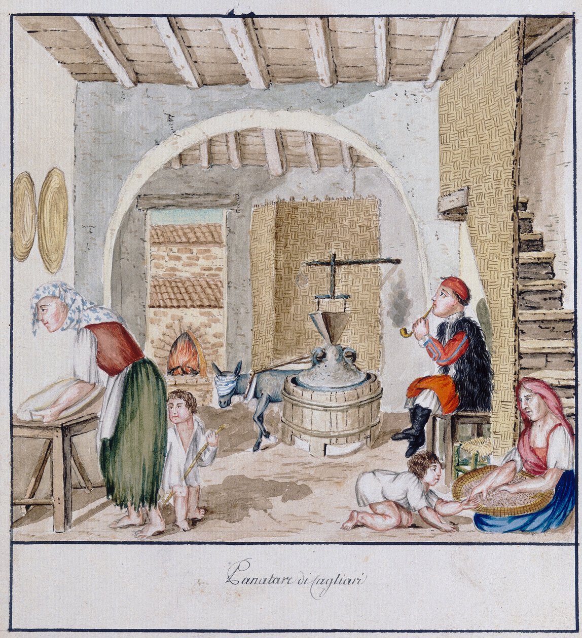 En rustik interiör i Cagliari, tryck ms. 258, Luzzetti Collection av Italian School