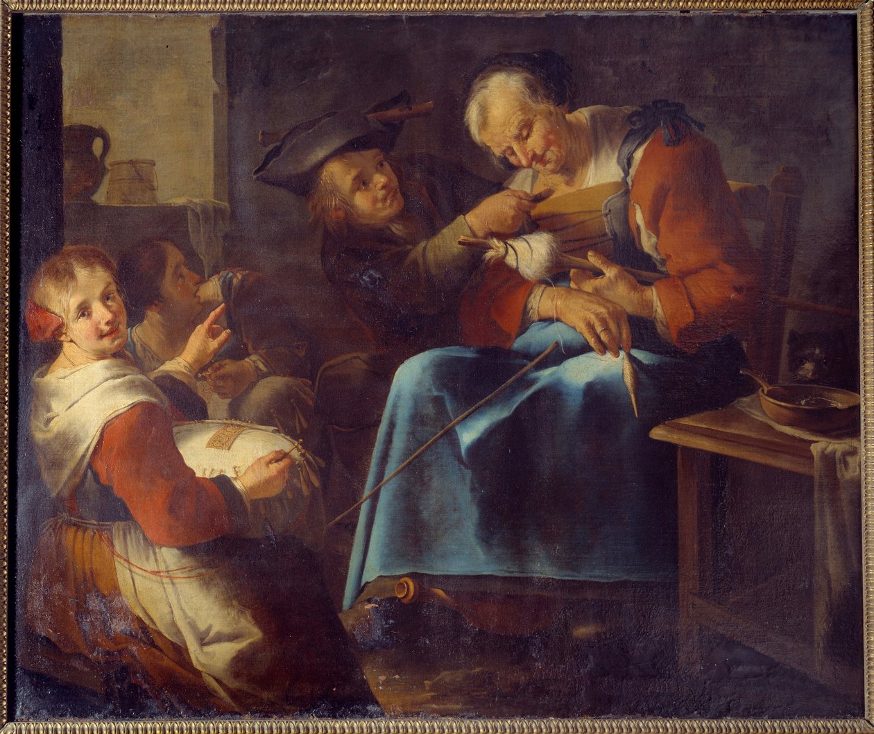 En sovande gammal filmskapare omgiven av barn Målning från den italienska skolan. 1600-talets Laon, Museum of Fine Arts av Italian School