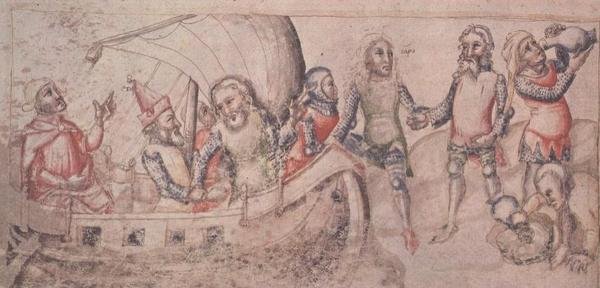Lägg till 15477 fol.2v Jason avgår på sin resa, från 