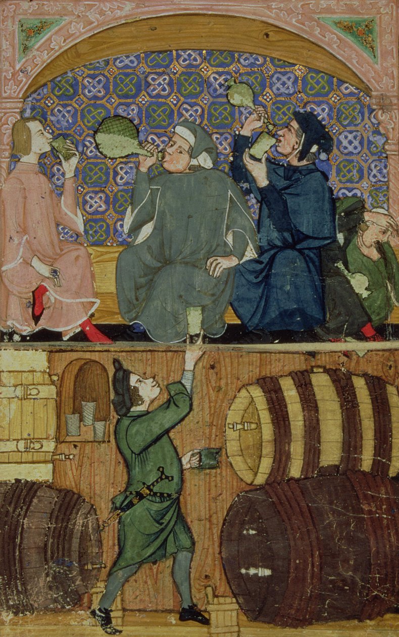 Lägg till 27695 f.14 Drunkenness, från Treatise on the Vices (vellum) av Italian School